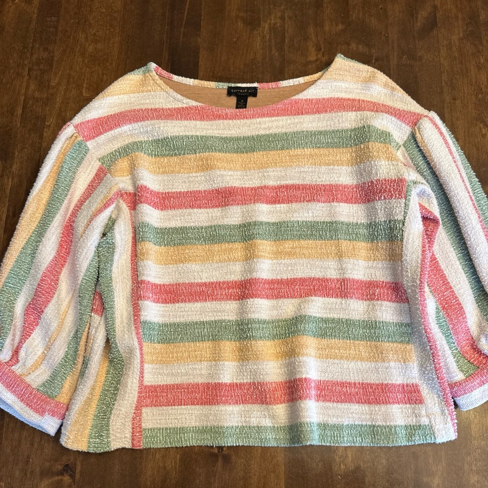 Anthropologie Current Air Abilene‎ Textured Striped Balloon Sleeve Top Size M